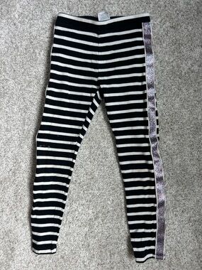 Crewcuts Black and White Striped Leggings with Pink Glitter Side Stripe